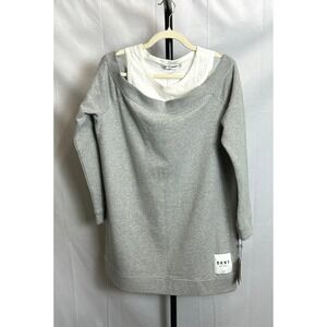 DKNY Sport Womens Layered Sweatshirt Dress Gray White Off Shoulder XL NEW